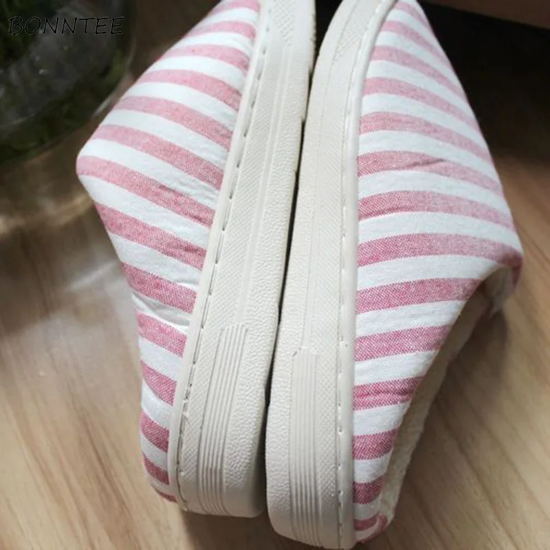 Зимние тапочки женские хлопковые толстые теплые домашние Нескользящие в полоску