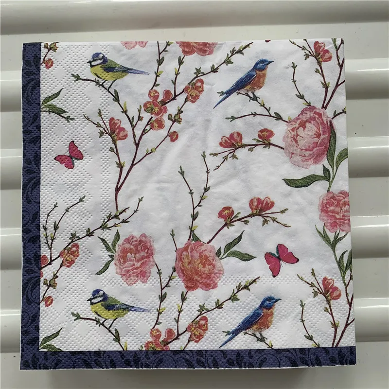 Декупаж Свадебные винтажные салфетки бумажные Элегантные Розовый Цветок Птица