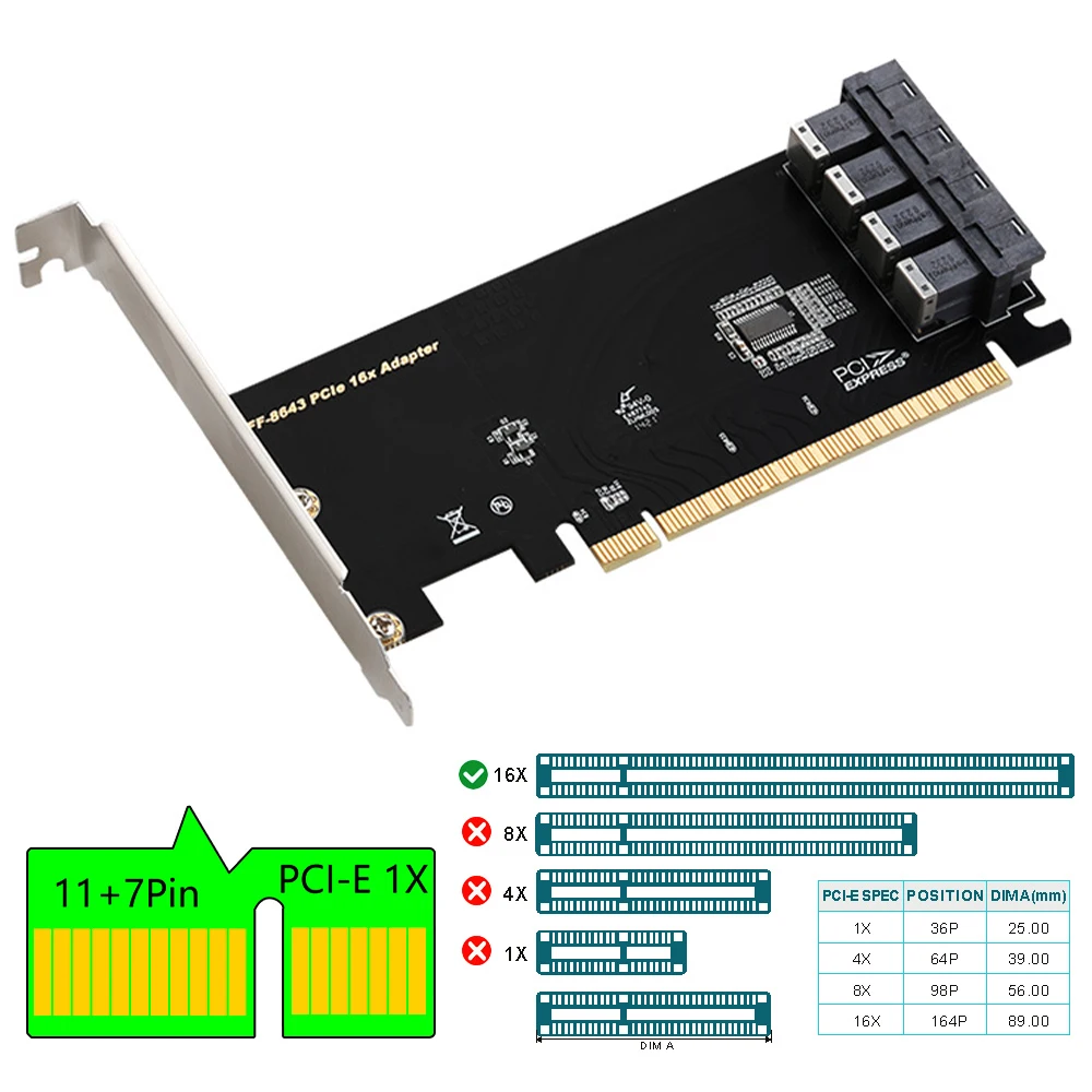 

Карта расширения PCIE X16 на SFF-8643, SFF-8639 дюйма, U.2 PCIe NVMe SSD конвертер, карта адаптера для жесткого диска для компьютера, ПК