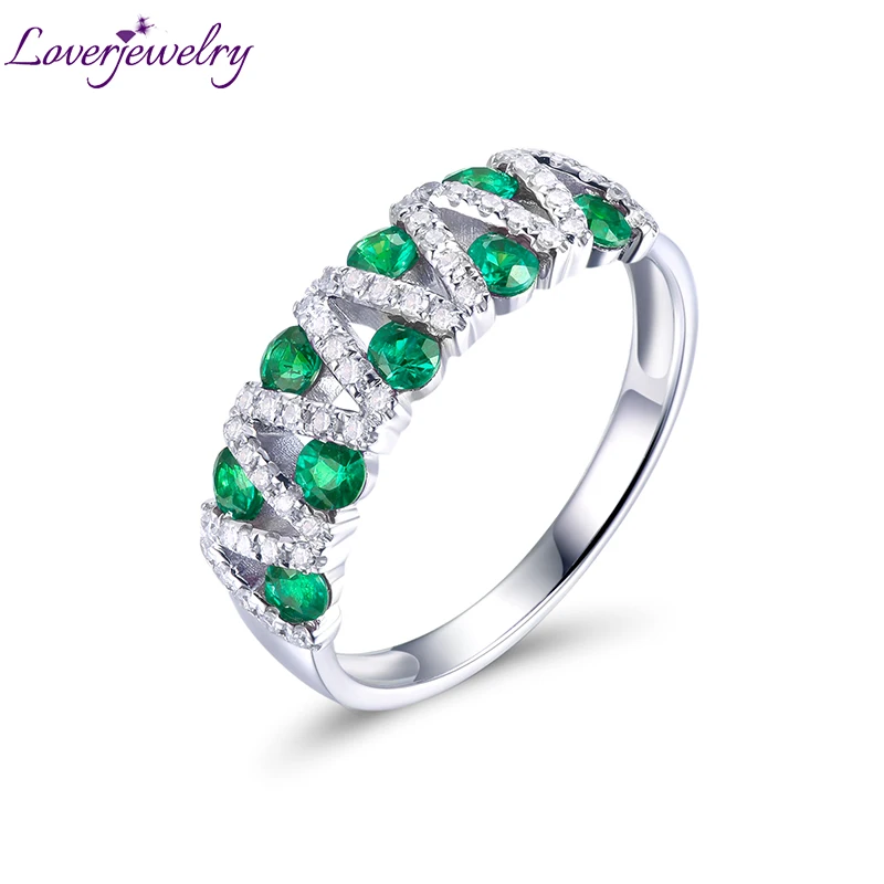 

LOVERJEWELRY Rings Bands 100% Pure Natural Emerald Sapphire Ruby Stones Ring for Women Engagement Solid 14Kt White Gold Jewelry