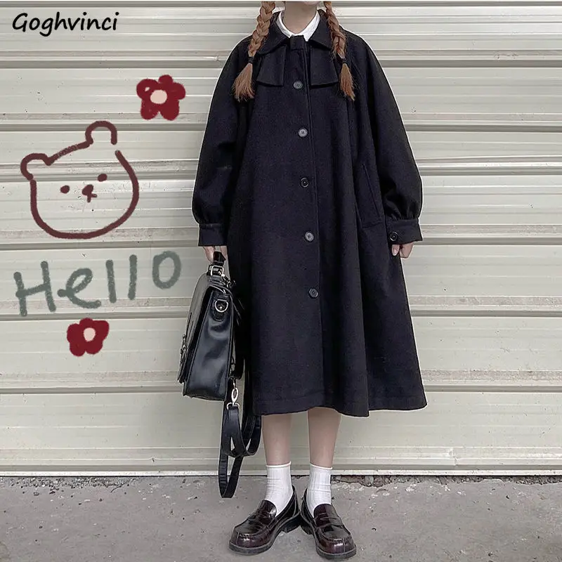 

Women Wool Long Sleeve Turn Down Collar Simple Cute Kawaii Japanese Style Students Outwear Casual Chic All-match Sweet Blends