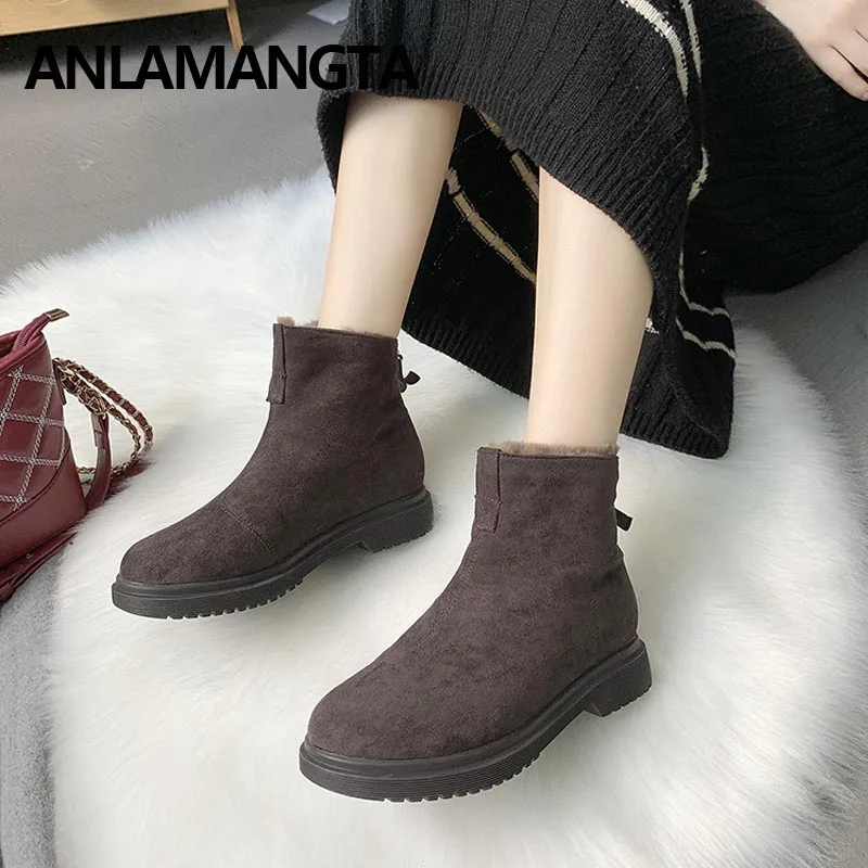 Модные женские зимние Ботинки Зимняя теплая обувь с плюшевой подкладкой и