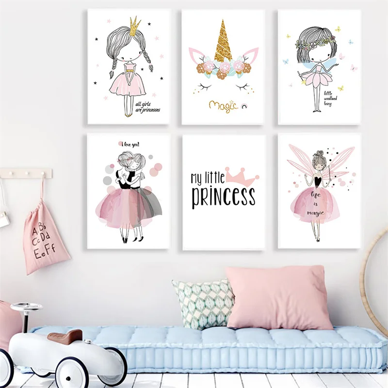 Настенные плакаты в скандинавском стиле с изображением розовой балерины девушки