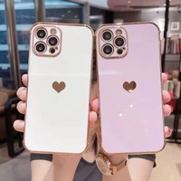 luxury solid plating lens protection phone case for iphone 13 12 11 xs max xr x xsmax 7 8 plus se2020 heart pattern soft cover