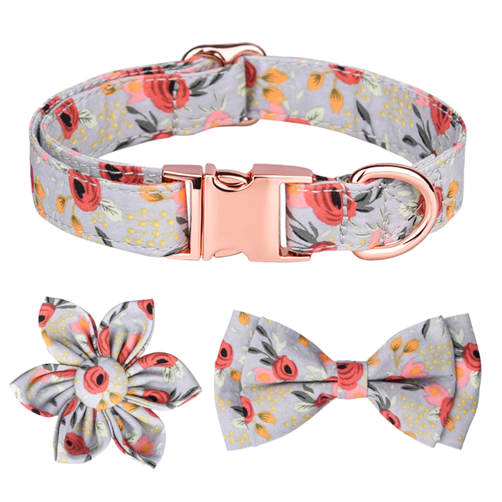 

3pcs/Set Pet Cotton Collar Floral Printing Dog Cat Bowknot Necklace For Small Medium Dogs Pet Collar