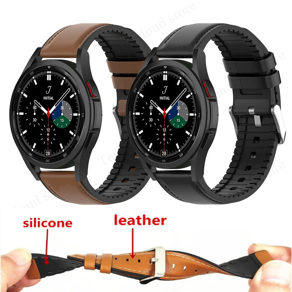 

For Samsung Galaxy Watch 4 Classic 42mm 46mm /Galaxy Watch 4 40mm 44mm Strap 20mm Leather Silicone Bracelet Replace Watchband