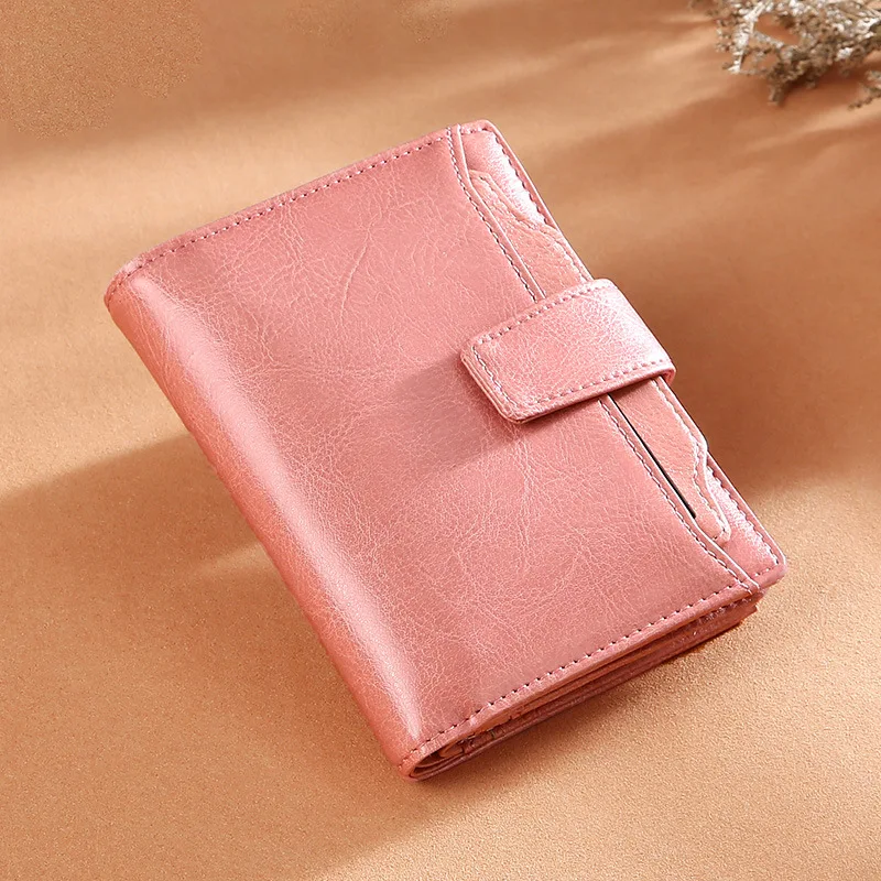 2019 New Korean Retro Oil Wax Cow Leather Short Women's Purse Leather Zipper Lovely Small Change Wallet for Ladies