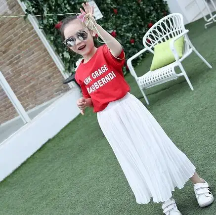 Kids Chiffon Skirt for Girls Spring Summer Children Pleated Long Skirts Pure Color Teenage Girls Clothes 4 5 6 8 10 12 Years images - 6