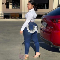 hipster back ruffules patchwork pencil jeans for women fashion high waist skinny denim pants streetwear body shaping capris y2k