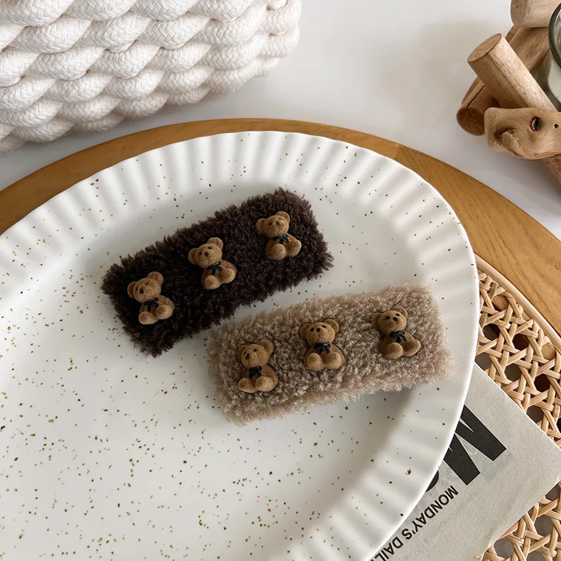 Корейские зимние новые меховые заколки с помпоном милые прямоугольные для волос