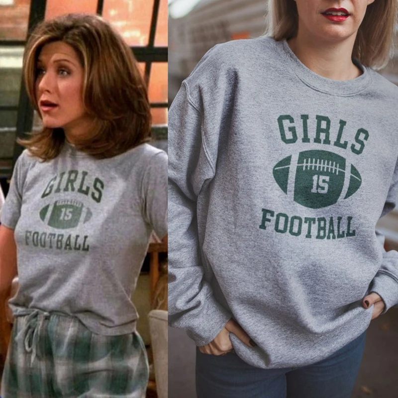 

Friends Tv Show Women Sweatshirts Girls Is Football Graphic Jumpers Long Sleeve Crewneck Tops Causal Loose Pullovers Gray Shirt