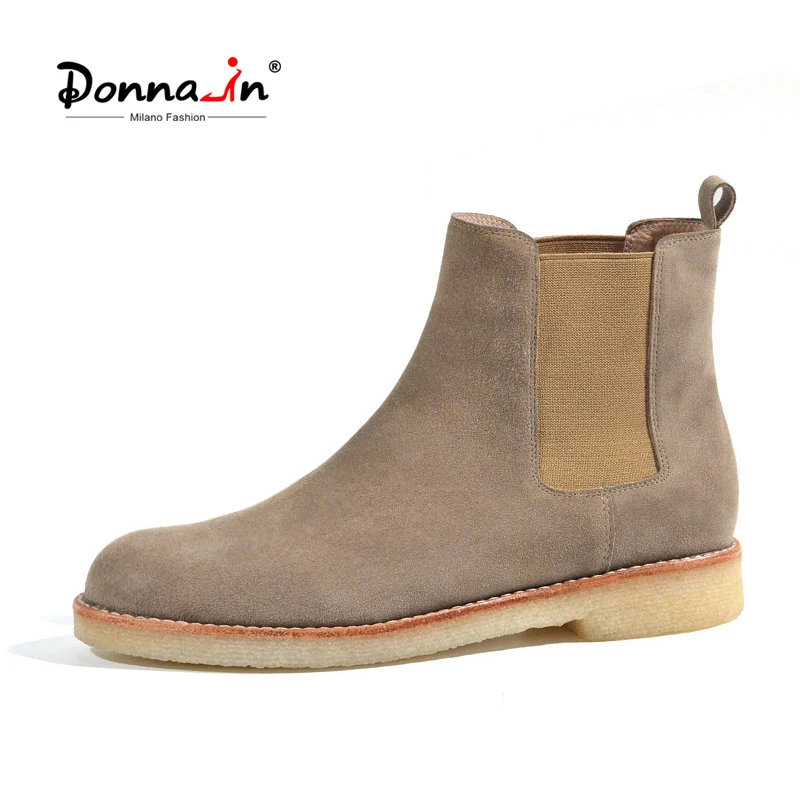 

Donna-in 2022 New Spring Suede Chelsea Boots Women Khaki Nubuck Genuine Leather Ankle Booties Soft Sole Female Shoes Crepe Sole