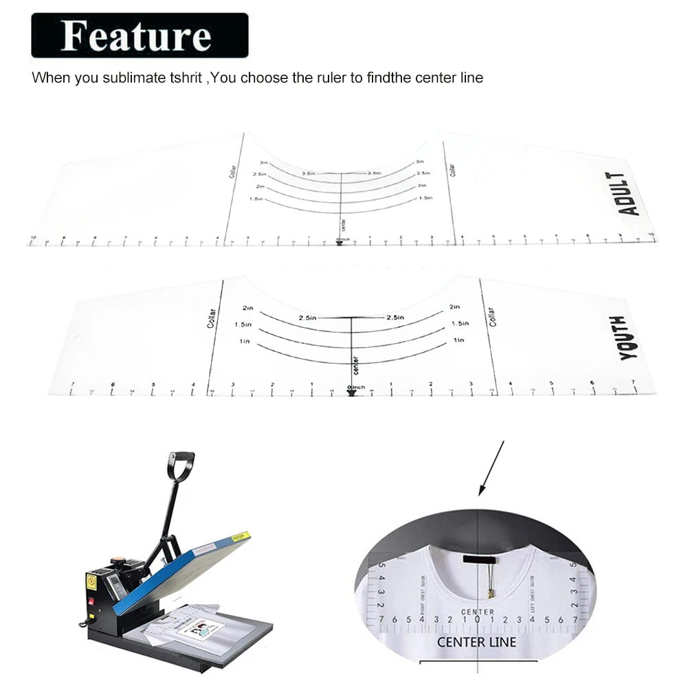 

3pcs T Shirt Ruler Alignment Tool Guide Portable Sewing PVC Centering Practical Accurate Calibration Round Neck Transparent DIY