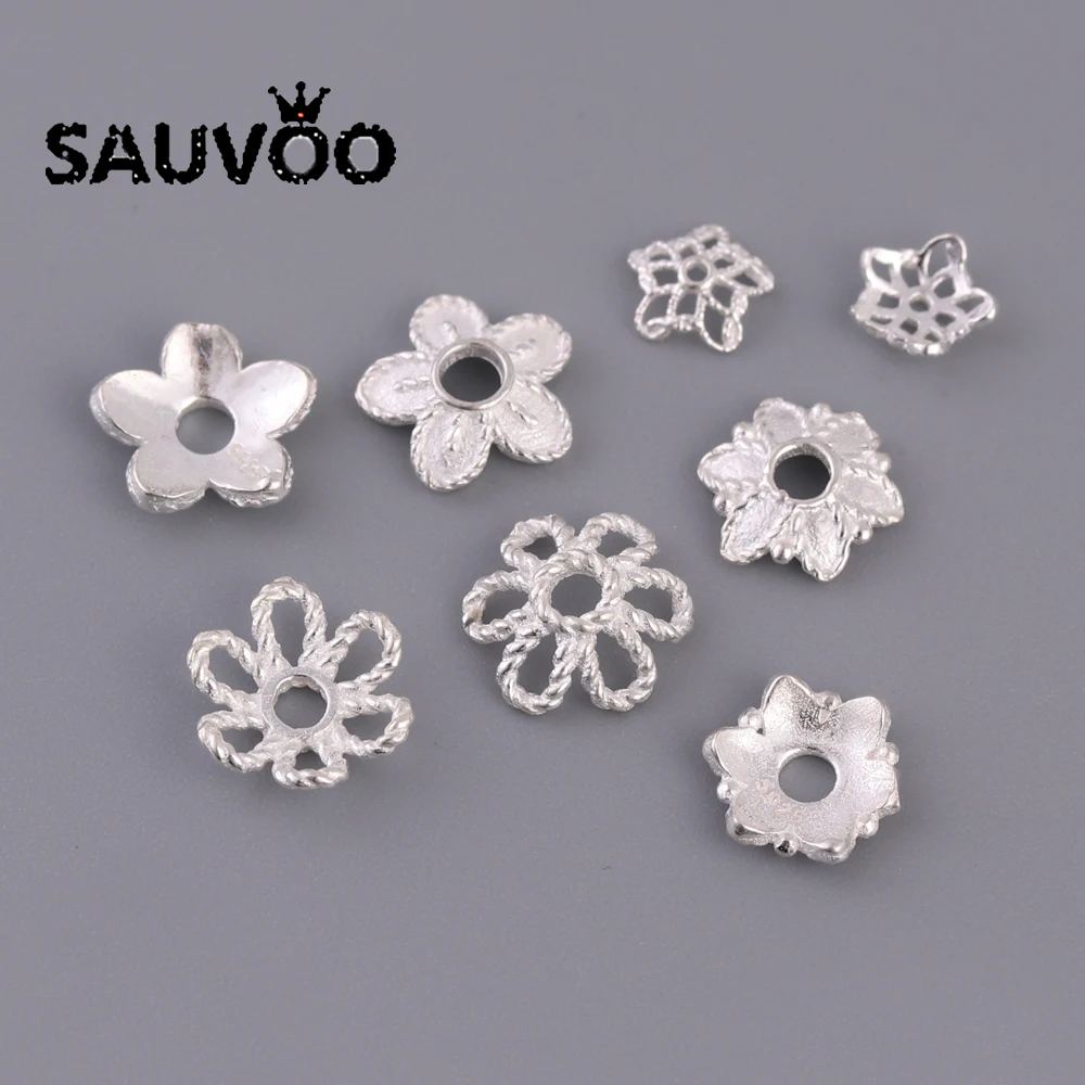 SAUVOO 2 шт. Стерлинговое Серебро 925 пробы Рельефный цветок свободный сверкающий
