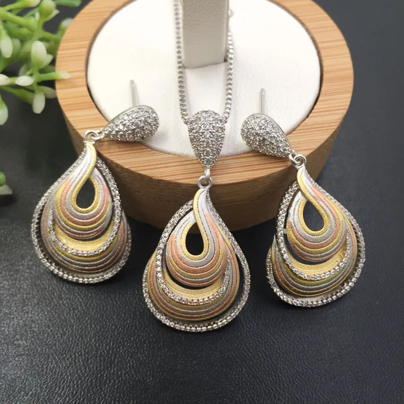 Набор ювелирных изделий Lanyika стильное тонкое пескоструйное ожерелье с цирконием