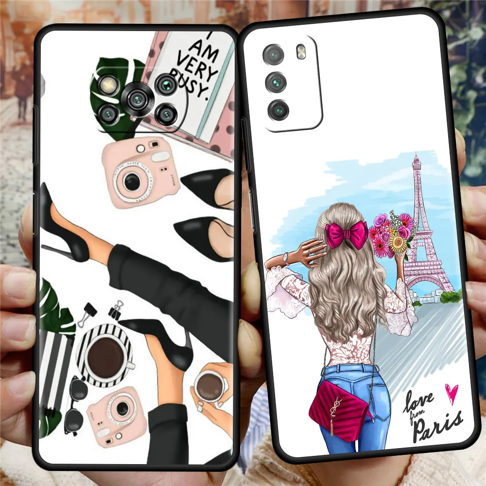 

Fasion Girl For Xiaomi Poco X3 NFC M3 F1 F3 GT Phone Case for Mi 11 Lite 10T Pro Note 10 9T Redmi K40 Pro Soft Cover