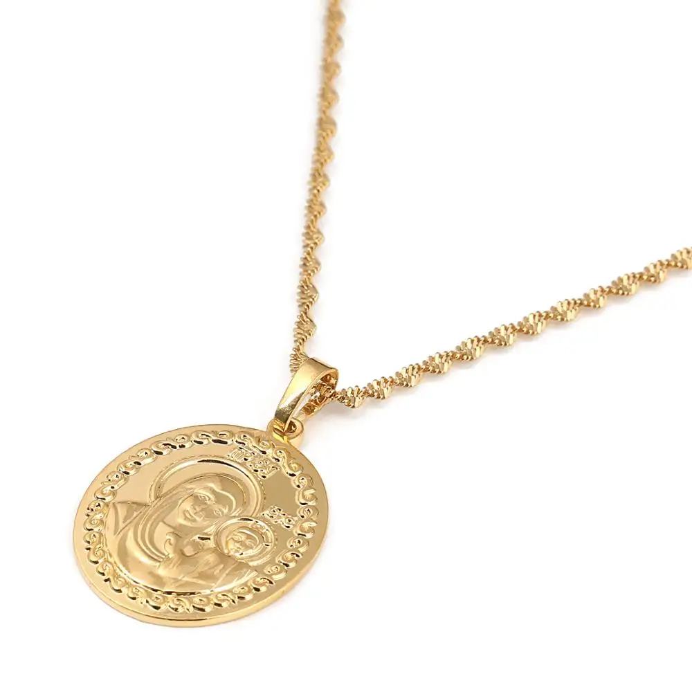 Цепочка с подвеской в виде русской Богородицы и сына золотого цвета цепочка