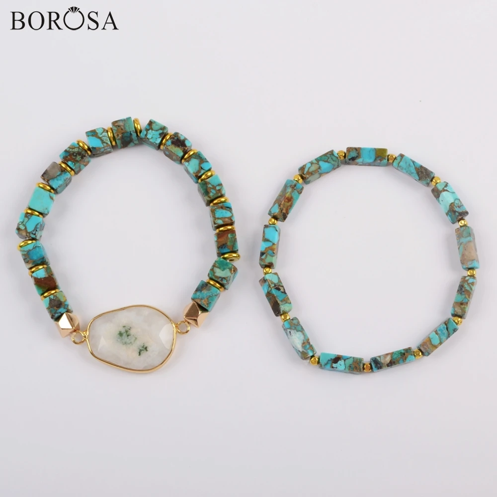 BOROSA 3/5 комплектов Новое поступление позолоченный натуральный Солнечный Кварц с квадратным и прямоугольным Купером бусины браслет; Комплект бижутерии G1824