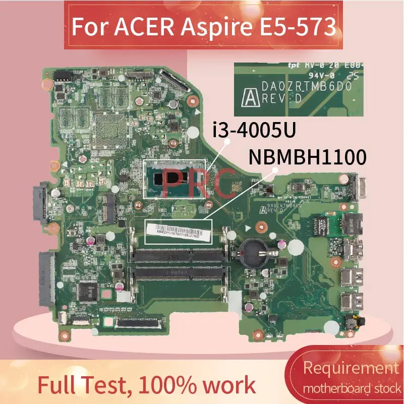 

Для ACER Aspire E5-573 i3-4005U материнская плата для ноутбука DA0ZRTMB6D0 SR1EK DDR3 материнская плата для ноутбука