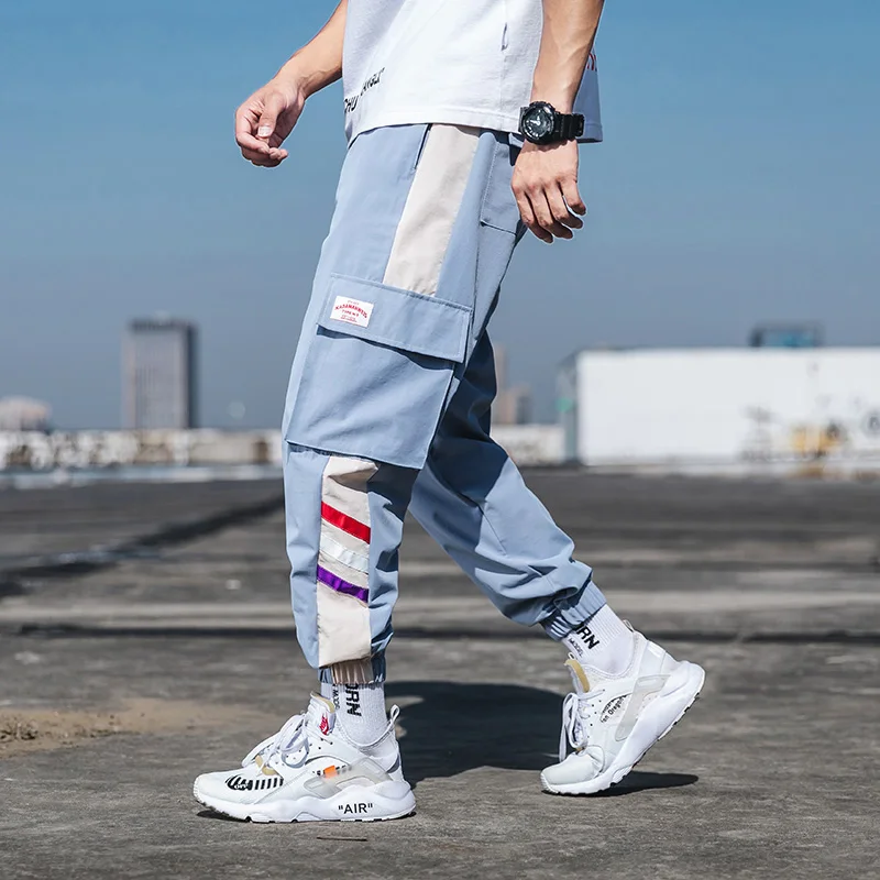 Брюки мужские из полиэстера Брендовые повседневные штаны с несколькими