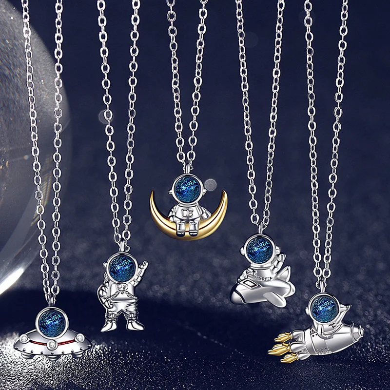 

1Pcs Minimalist Lovers Matching Friendship Spaceman Astronaut Pendant Couple Necklace Jewelry Anniversary Gift Rocket Necklace