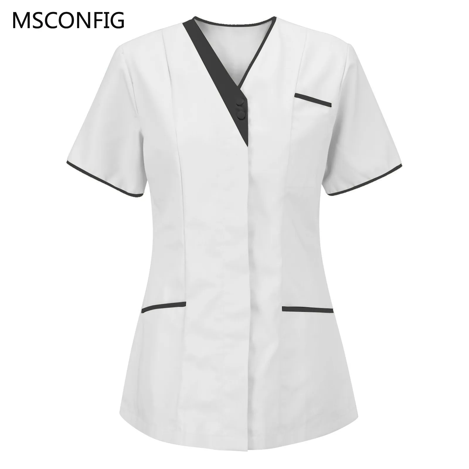 

Women Short Sleeve V-neck Medical Uniform Tops Working Uniform Floral Print Pocket Blouse Overalls Nurse Scrubs Set