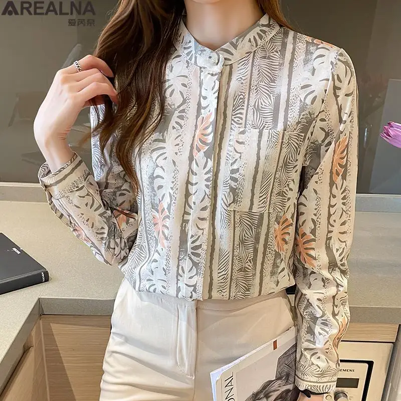

Oversized Office Blouse Aesthetic Floral Print Button Up Shirt Chiffon Long Sleeve Top Korean Style Elegant Blouses Blusas