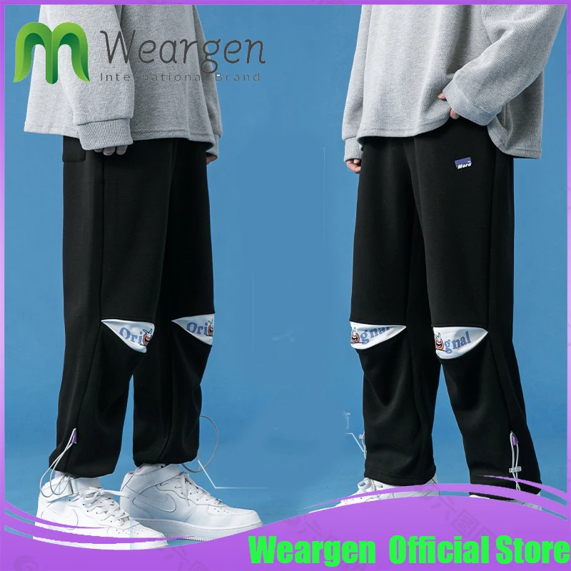 

Модные мужские спортивные брюки Weargen повседневные штаны с завязкой, Мужская Уличная одежда, свободные прямые брюки в стиле хип-хоп для мужчи...