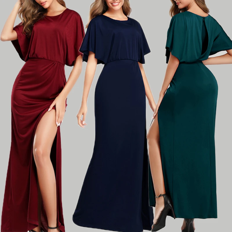 Женское пляжное платье в пол повседневное однотонное с разрезом вечерние платья