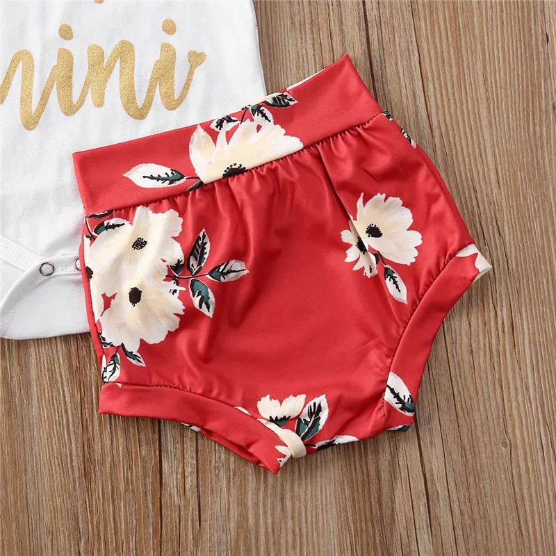 

2020 Baby Girls Cotton Clothes Set Cotton Summer Baby Letter Print Short Sleeve Romper Top+Floral Shorts Cotton 3Pcs Suits 0-18M
