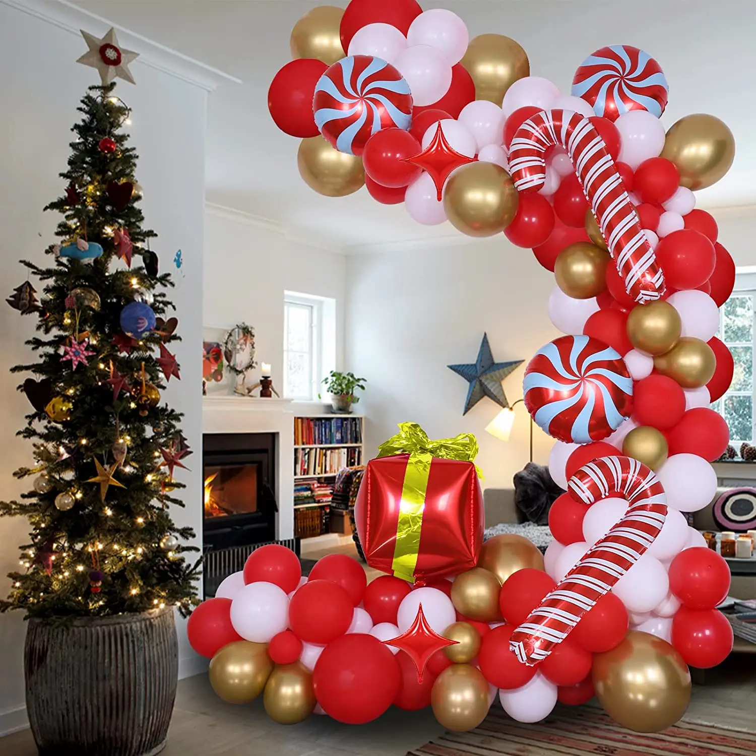 

1 Set Christmas Decoration Balloons Arch Candy Cane Gift Box Foil Globos Red Gold Balloons Garland Christmas Decorations 2022
