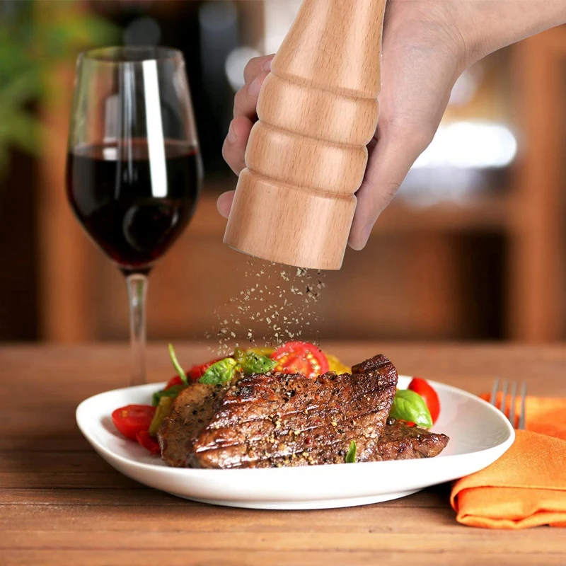 

New Wooden Salt and Pepper Mills Made of Beech Wood, with Stainless Steel Grinder Core, 10 Inch, Fineness Adjustable,1 Pcs