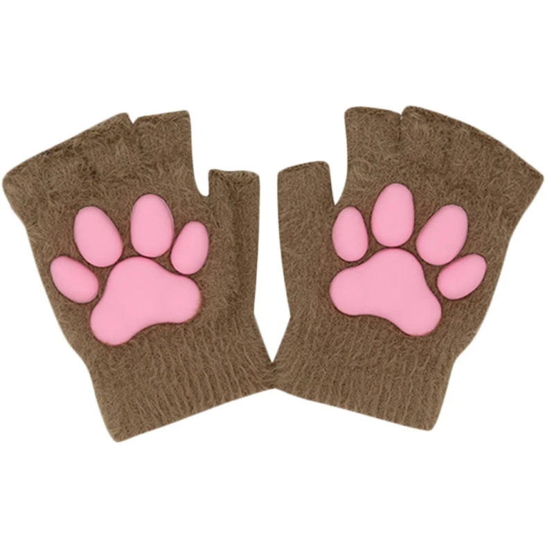 

Silicone 3D Cat Claw Pad Mittens Plush Kitten Paw Gloves Halloween Cat Cosplay Mitten Knitted Lolita Hand Sleeve