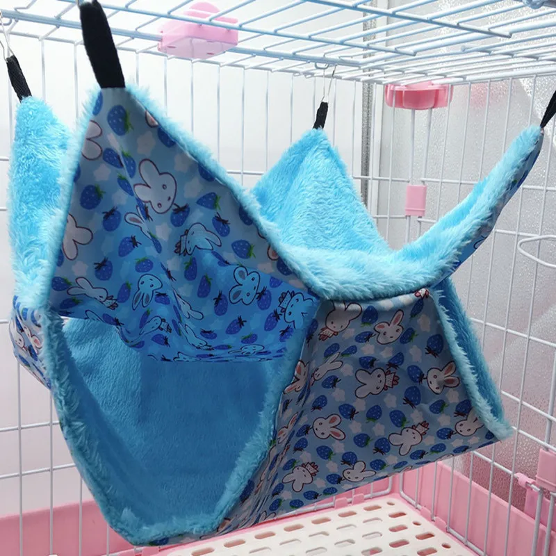 Blue2 Теплый Гамак для хомяка, подвесная кровать для дома, зимнее маленькое животное, белка, морская свинка, Двухслойное плюшевое хлопковое гнездо, товары для домашних животных - Цвет: Blue2