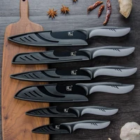 stainless steel kitchen knives set black blade chef knife 3 5 5 7 8 inch paring utility japanese santoku carving bread knife set