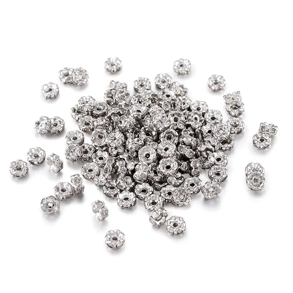 

200pcs Brass Crystal Rhinestone Spacer Beads Wavy Rondelle Metal Bead Jewelry Makings Findings DIY Bracelet Necklace Accessories