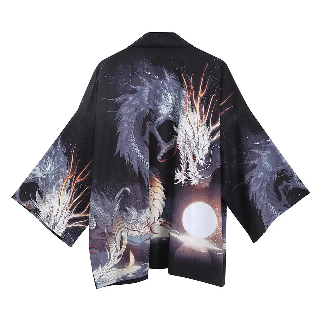 

Haori, японские парные кимоно, кардиган, халат с принтом дракона, с короткими рукавами, халат самурая, Женская свободная Мужская рубашка, Yukata, а...