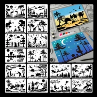 16 sheets a4 forest starry sky hollow painting template ruler diy copy stencils for painting album decorative template