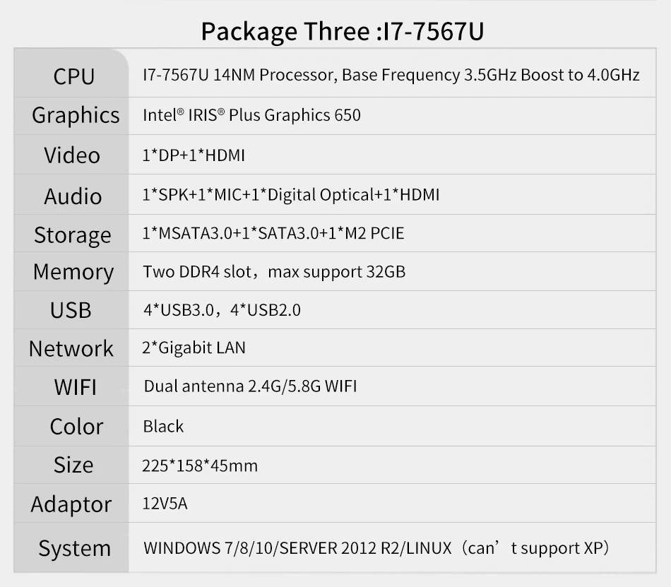 MSECORE Intel I3 7100U I5 7260U I7 7660U Fanless gaming Mini PC Windows 10 HTPC linux game PC Desktop Computer HDMI DP 4K WiFi