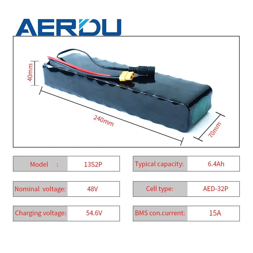 Литий-ионный аккумулятор AERDU для электровелосипеда скутера скейтборда 500 Вт 48 В