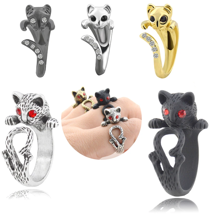 Кольцо с милым забавным котом для мужчин и женщин кольцо влюбленных в винтажном