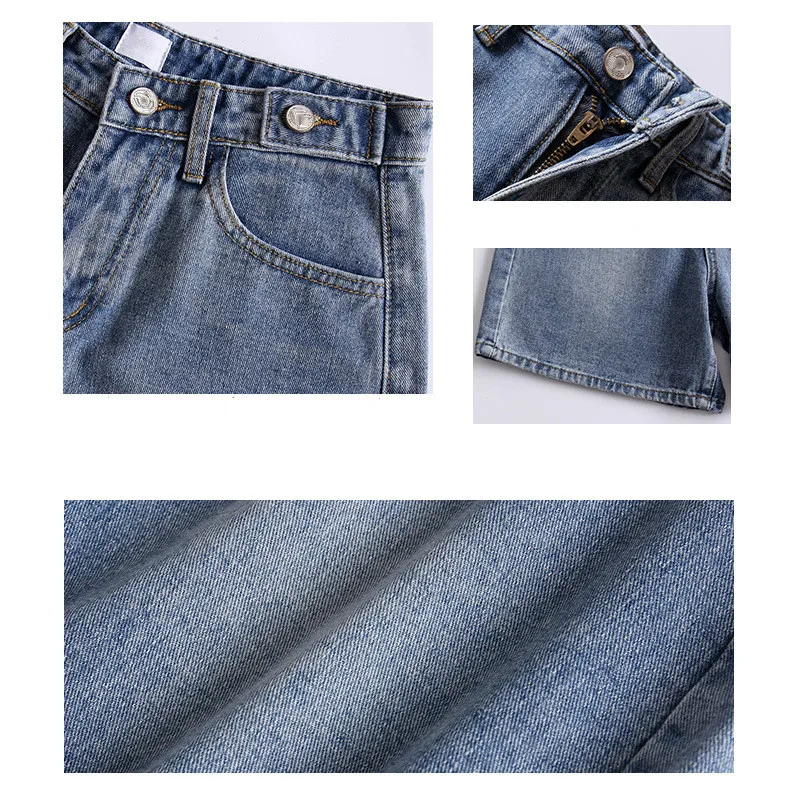 Летние синие джинсовые шорты для девочек модные с высокой талией свободные