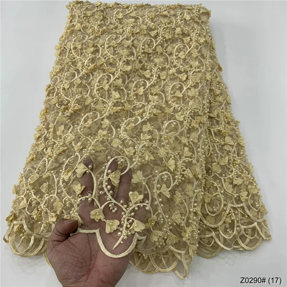 

Nice 3D flower pearls laces perfect quality skin friendly tulle tissue embroidery gauze fabrics wedding dress DIY tulle laces