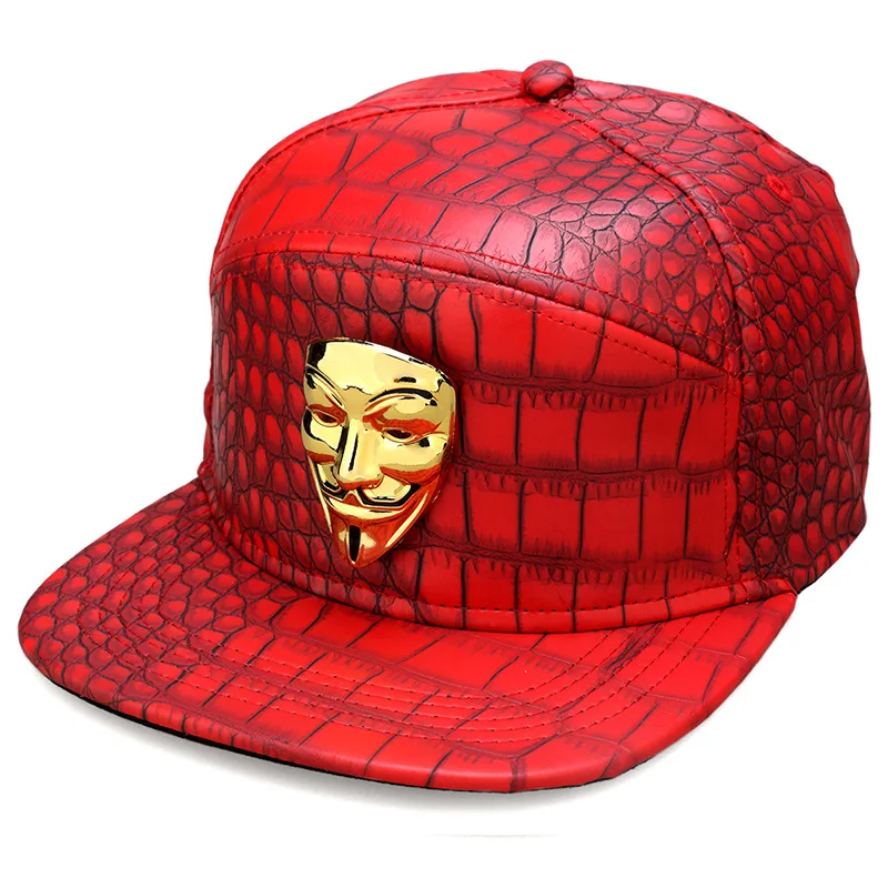 Hip Hop Snapback Caps V For Vendetta Baseball PU Leather 5 Panel Metal Casual Belt Buckle Trend Hat Men Black Red Gold Summer