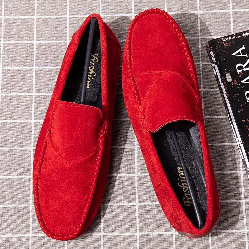 Мужские замшевые мокасины на плоской подошве коричневые повседневные туфли без