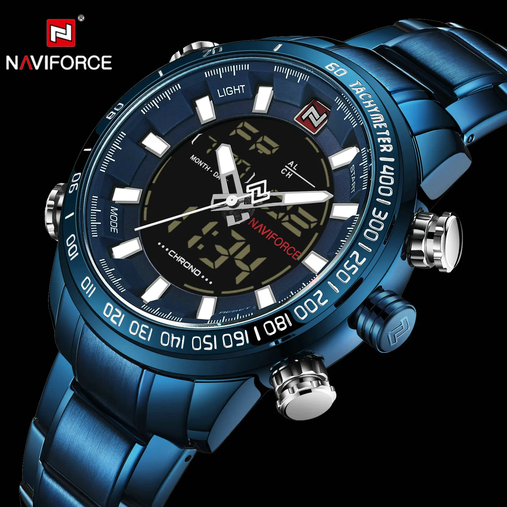 NAVIFORCE Лидирующий бренд Роскошные Кварцевые часы для мужчин двойной дисплей