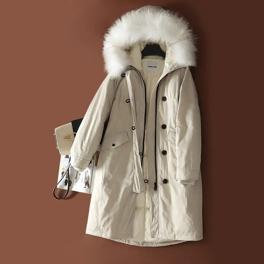 

Winter New arrival Women fashion big real fur parkas warm 90% White Duck Down coat Jacket zipper stitching Thicken Parkas F157