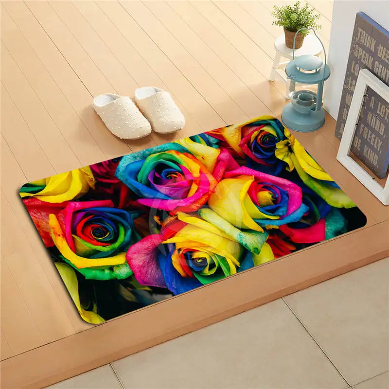 W530L6 Custom Rainbow Rose Flower Watercolor Painting Doormat Home Decor Door mat Floor Mat Bath Mats foot pad #F6 | Дом и сад