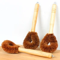 natural coconut palm pot brush wood hhandle oil free kitchen wood brush long handle cleaning brush kitchen items cleaning tools