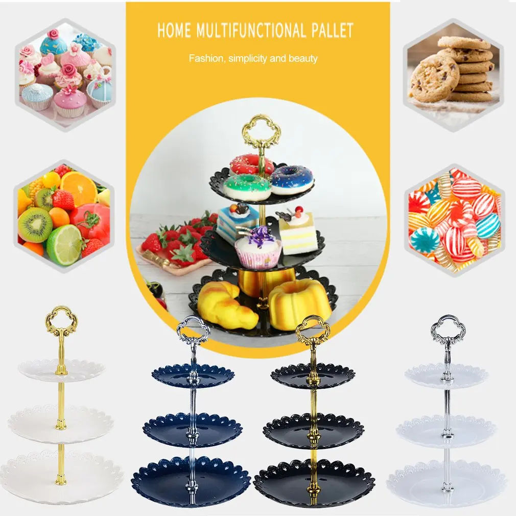 

3 Tier Cake Stand Afternoon Tea Wedding Plates Party Tableware Bakeware Plastic Tray 4 Colors Display Rack Cake Decorating Tools